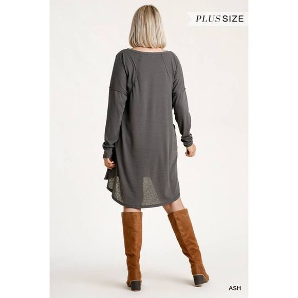 Ash Gray Raglan Sleeve Round Neck Tunic Dress - Picture 3 of 4